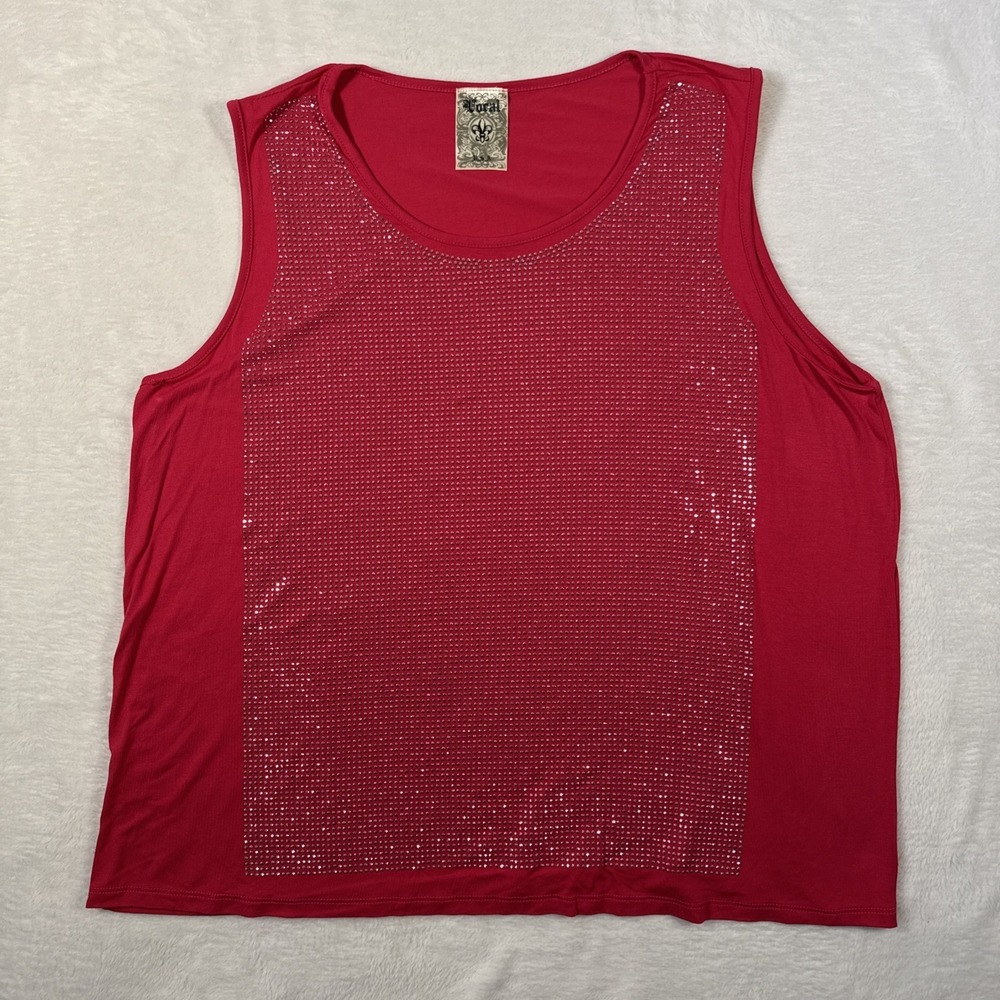 Vocal USA Pink Rhinestone Embellished Top 3XL Rayon Stretch Made‎ in USA